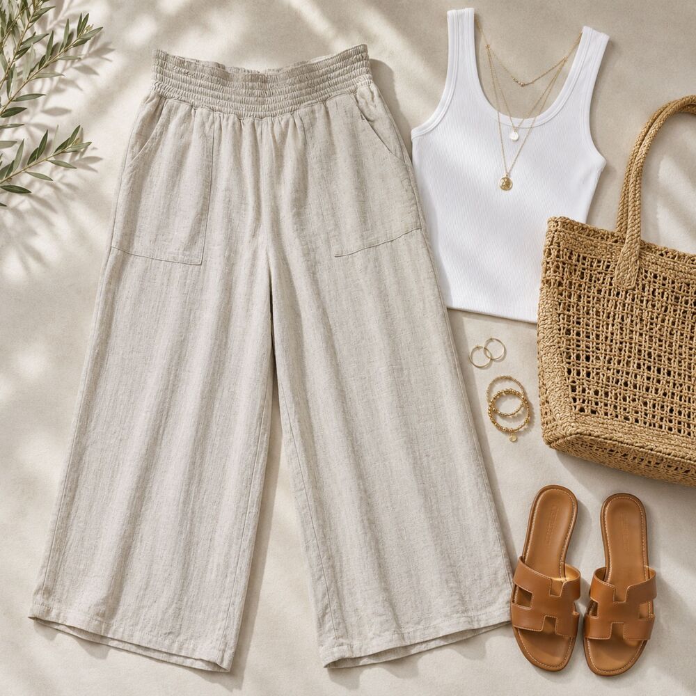 Simply Vera Vera Wang Linen Blend Wide Leg Pants Beige Women’s Large